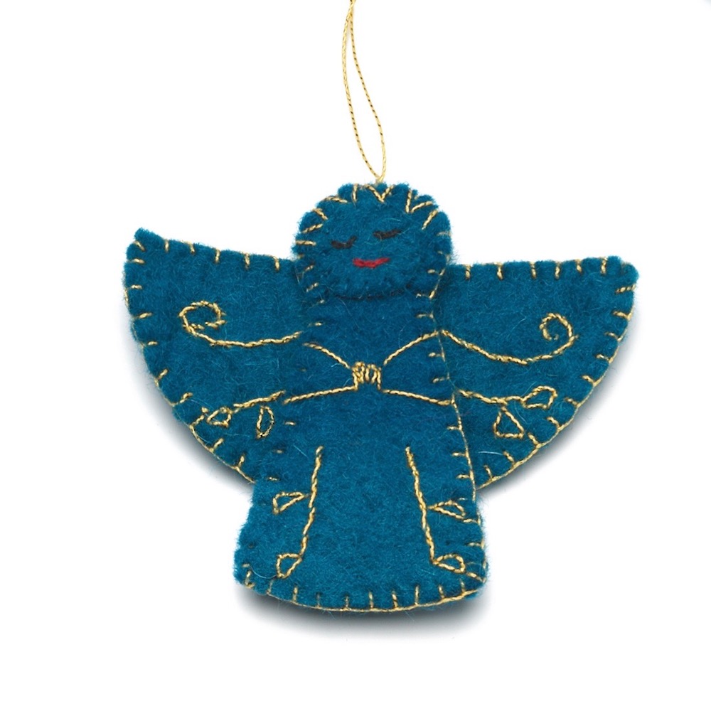 kerstdecoratie christmas decoration angel wool velt blue