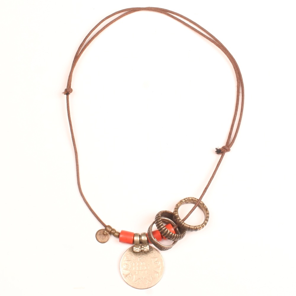 Collier Necklace banjara coin bondo bronze bronzen ring naga glass beads glaskralen terra