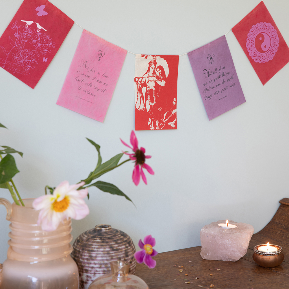 Wensvlaggetje 'Liefde', kleuren donkerrood en roze