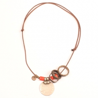 Collier Necklace banjara coin bondo bronze bronzen ring naga glass beads glaskralen terra